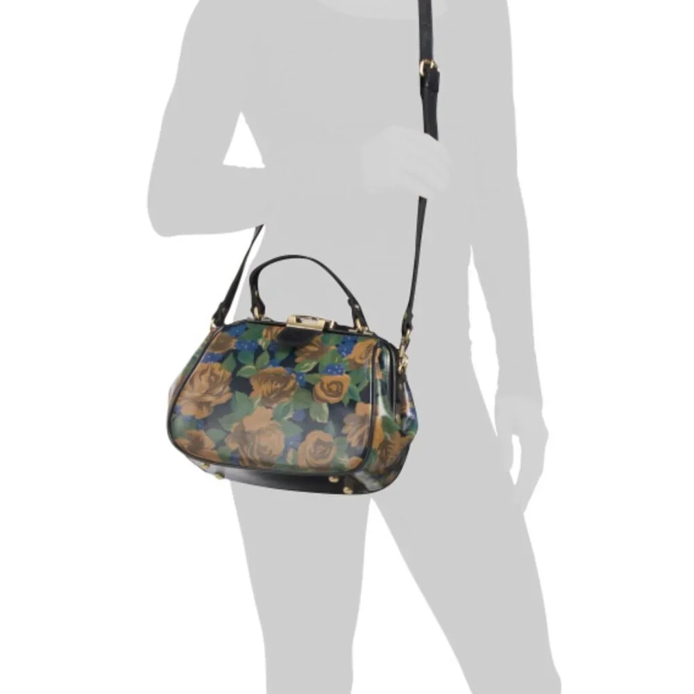 Patricia Nash Gracchi Frame Leather Blue Sky Rose Handbag Xbody Floral Blue